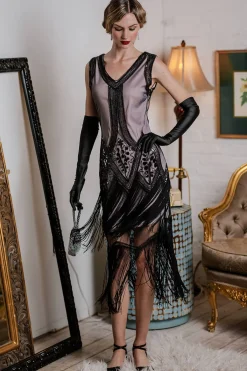 Sale Retro Stage [US Warehouse] 1920s Beaded Fringed Flapper Dress