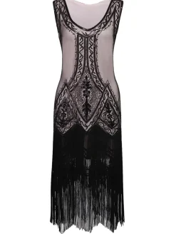 Sale Retro Stage [US Warehouse] 1920s Beaded Fringed Flapper Dress