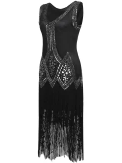 Sale Retro Stage [US Warehouse] 1920s Beaded Fringed Flapper Dress