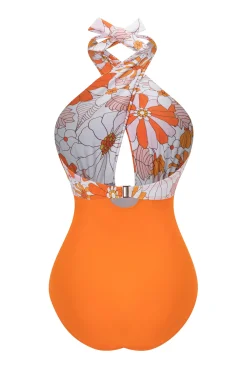 Best Retro Stage [US Warehouse] 1950s Bow Tie Floral Cross Straps Swimsuit
