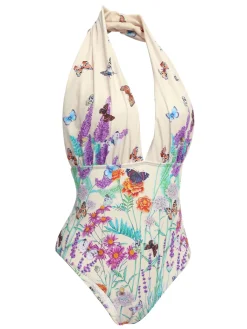 Clearance Retro Stage [US Warehouse] 1960s Butterfly Halter One-Piece Bikini Set As Picture