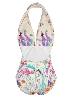 Clearance Retro Stage [US Warehouse] 1960s Butterfly Halter One-Piece Bikini Set As Picture