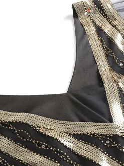 Fashion Retro Stage [US Warehouse] 1920s Cap Sleeve Sequined Embellished Dress Black