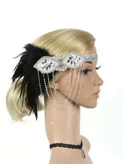 Online Retro Stage [US Warehouse] 1920s Feather Fringe Elastic Headband
