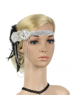 Online Retro Stage [US Warehouse] 1920s Feather Fringe Elastic Headband