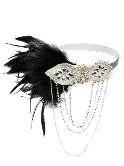 Online Retro Stage [US Warehouse] 1920s Feather Fringe Elastic Headband