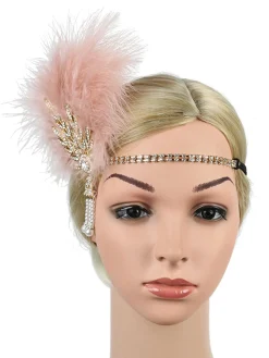 New Retro Stage [US Warehouse] 1920s Feather Rhinestone Flapper Headband