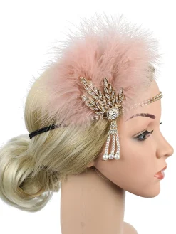 New Retro Stage [US Warehouse] 1920s Feather Rhinestone Flapper Headband