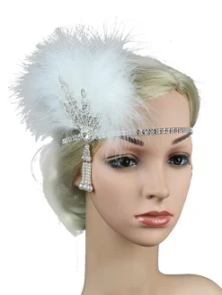 New Retro Stage [US Warehouse] 1920s Feather Rhinestone Flapper Headband