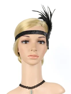 New Retro Stage [US Warehouse] 1920s Feather Sequin Headband