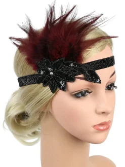 New Retro Stage [US Warehouse] 1920s Feather Sequins Rhinestone Headband