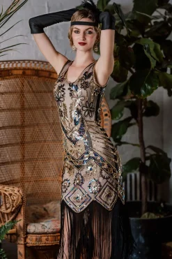 Outlet Retro Stage [US Warehouse] 1920s Floral Beaded Flapper Dress Pink