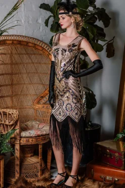 Outlet Retro Stage [US Warehouse] 1920s Floral Beaded Flapper Dress Pink