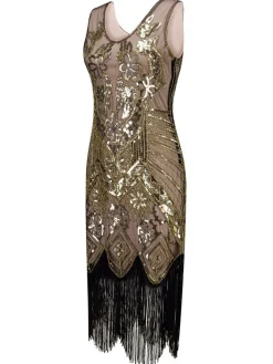 Outlet Retro Stage [US Warehouse] 1920s Floral Beaded Flapper Dress Pink
