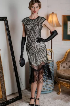 Hot Retro Stage [US Warehouse] 1920s Fringed Flapper Gatsby Dress Gray