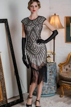 Hot Retro Stage [US Warehouse] 1920s Fringed Flapper Gatsby Dress Gray