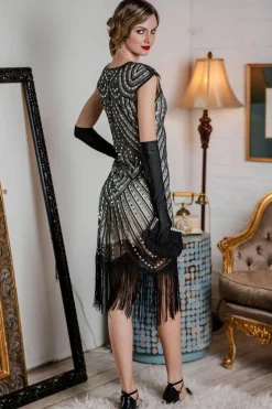 Hot Retro Stage [US Warehouse] 1920s Fringed Flapper Gatsby Dress Gray