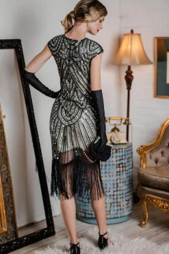 Hot Retro Stage [US Warehouse] 1920s Fringed Flapper Gatsby Dress Gray