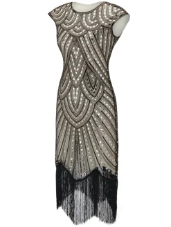 Hot Retro Stage [US Warehouse] 1920s Fringed Flapper Gatsby Dress Gray
