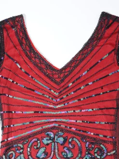 Outlet Retro Stage [US Warehouse] 1920s Fringed Flapper Gatsby Dress Wine Red