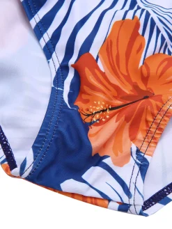 Clearance Retro Stage [US Warehouse] 1940s Halter Flowers Pleated Bikini Set Orange