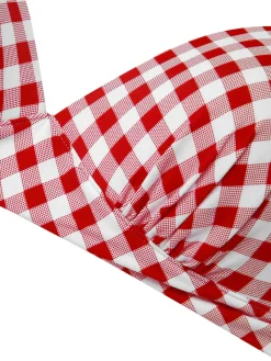 Sale Retro Stage [US Warehouse] 1950s Halter Plaids Lace-Up Swimsuit