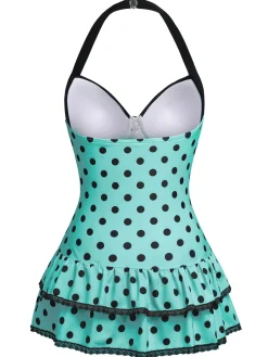 Best Retro Stage [US Warehouse] 1940s Halter Polka Dots Bow Swimsuit
