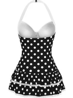 Best Retro Stage [US Warehouse] 1940s Halter Polka Dots Bow Swimsuit