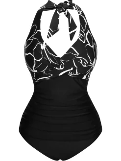 Hot Retro Stage [US Warehouse] 1950s Halter Stripes One-Piece Swimsuit