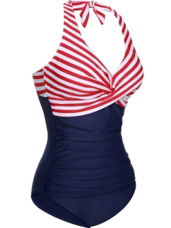 Hot Retro Stage [US Warehouse] 1950s Halter Stripes One-Piece Swimsuit
