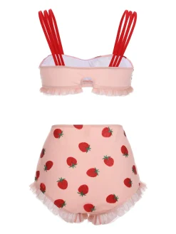 Hot Retro Stage [US Warehouse] 1950s Lace Strawberry Cami Tankini Set