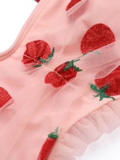 Hot Retro Stage [US Warehouse] 1950s Lace Strawberry Cami Tankini Set