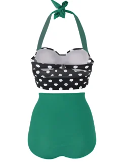 Discount Retro Stage [US Warehouse] 1950s Polka Dot Halter Pleated Bikini