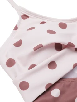 Clearance Retro Stage [US Warehouse] 1940s Polka Dots Patchwork One-piece Swimsuit White & Brown