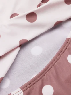 Clearance Retro Stage [US Warehouse] 1940s Polka Dots Patchwork One-piece Swimsuit White & Brown