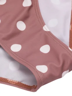 Clearance Retro Stage [US Warehouse] 1940s Polka Dots Patchwork One-piece Swimsuit White & Brown