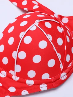 Best Retro Stage [US Warehouse] 1950s Retro Polka Dot Halter Bikini Swimsuit Red