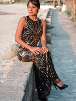 Discount Retro Stage [US Warehouse] 1920s Sequin Backless Formal Dress Gold