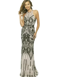 Best Retro Stage [US Warehouse] 1920s Sequin Backless Formal Dress Beige