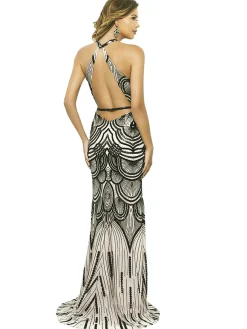 Best Retro Stage [US Warehouse] 1920s Sequin Backless Formal Dress Beige