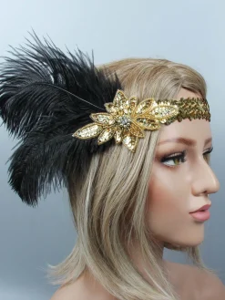 Hot Retro Stage [US Warehouse] 1920s Sequin Feather Flapper Headband