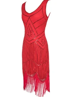 Discount Retro Stage [US Warehouse] 1920s Sequin Fringed Flapper Dresses Red
