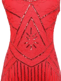 Discount Retro Stage [US Warehouse] 1920s Sequin Fringed Flapper Dresses Red