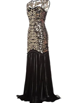 Best Retro Stage [US Warehouse] 1920s Sequin Gatsby Maxi Dresses Black