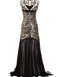 Best Retro Stage [US Warehouse] 1920s Sequin Gatsby Maxi Dresses Black