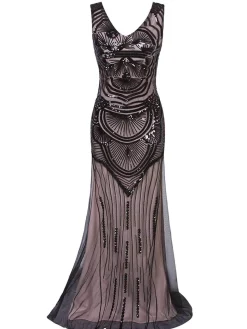 Clearance Retro Stage [US Warehouse] 1920s Sequin Mermaid Maxi Dress Pink