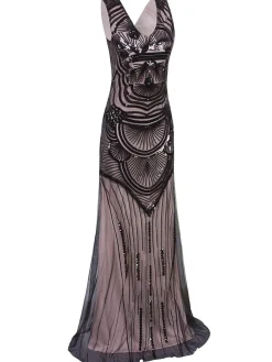 Clearance Retro Stage [US Warehouse] 1920s Sequin Mermaid Maxi Dress Pink
