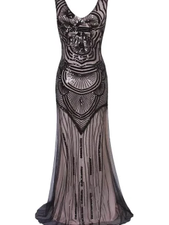 Clearance Retro Stage [US Warehouse] 1920s Sequin Mermaid Maxi Dress Pink