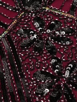Clearance Retro Stage [US Warehouse] 1920s Sequined Fringe Dress Wine Red