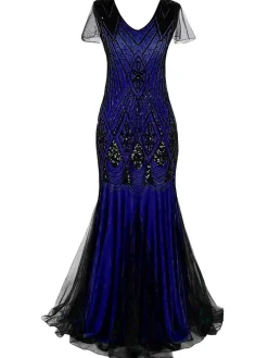 Hot Retro Stage [US Warehouse] 1920s Sequined Maxi Flapper Dress Dark blue
